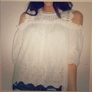 Cotton Eyelet Cold Shoulder Top